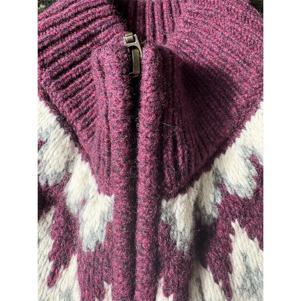 L.L.Bean Cardigan Sweater Womens M Burgundy Fair Isle Nordic Full Zip Knit - Picture 8 of 11